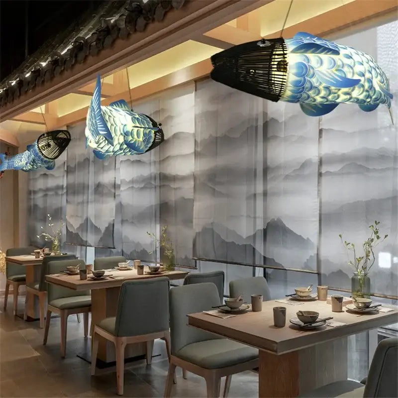 Red bamboo fish pendant light living room chandelier