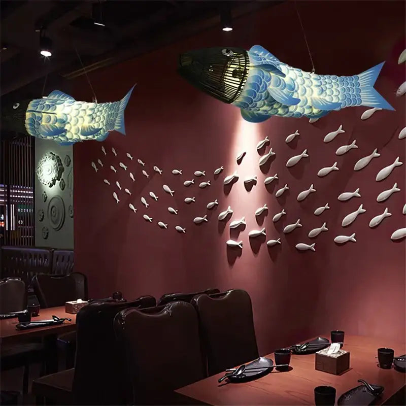 Red bamboo fish pendant light living room chandelier