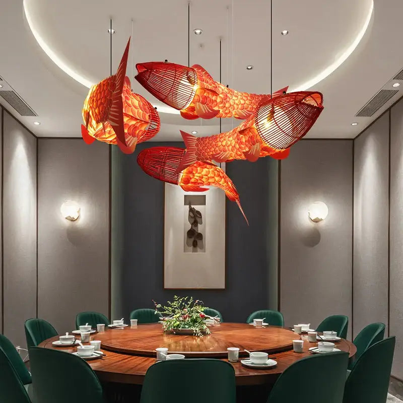 Red bamboo fish pendant light living room chandelier