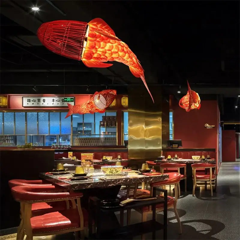 Red bamboo fish pendant light living room chandelier