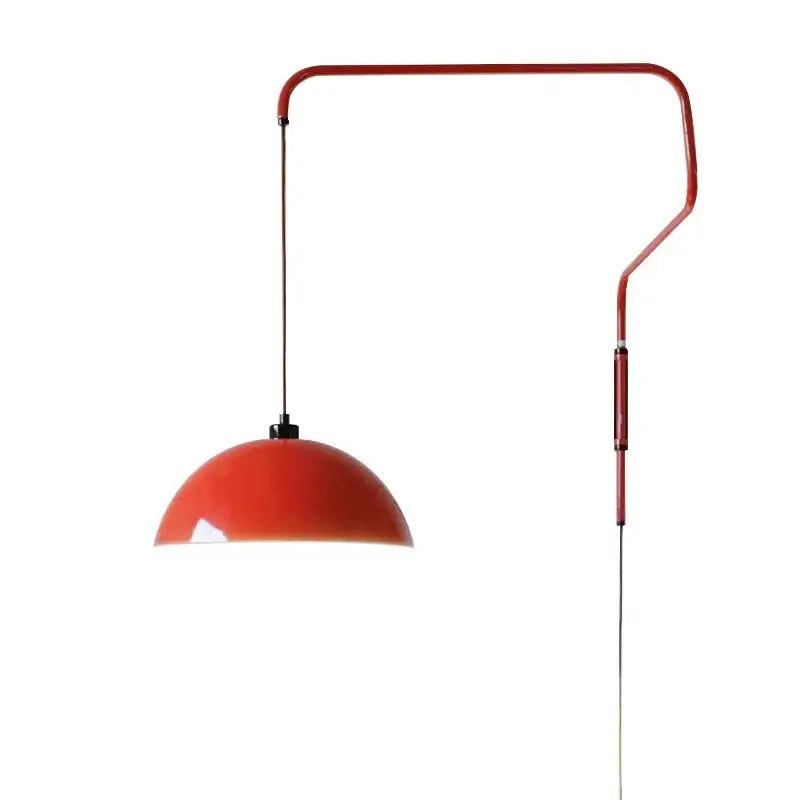 Red dome adjustable pendant light for kitchen with curved metal arm