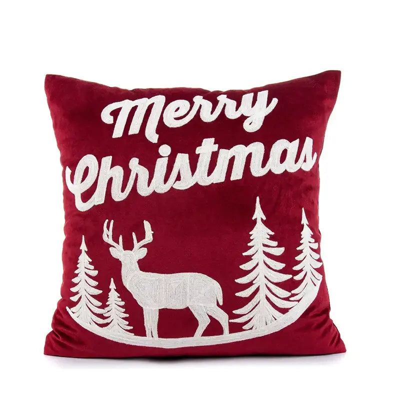 Red velvet embroidered christmas pillow covers living room decor