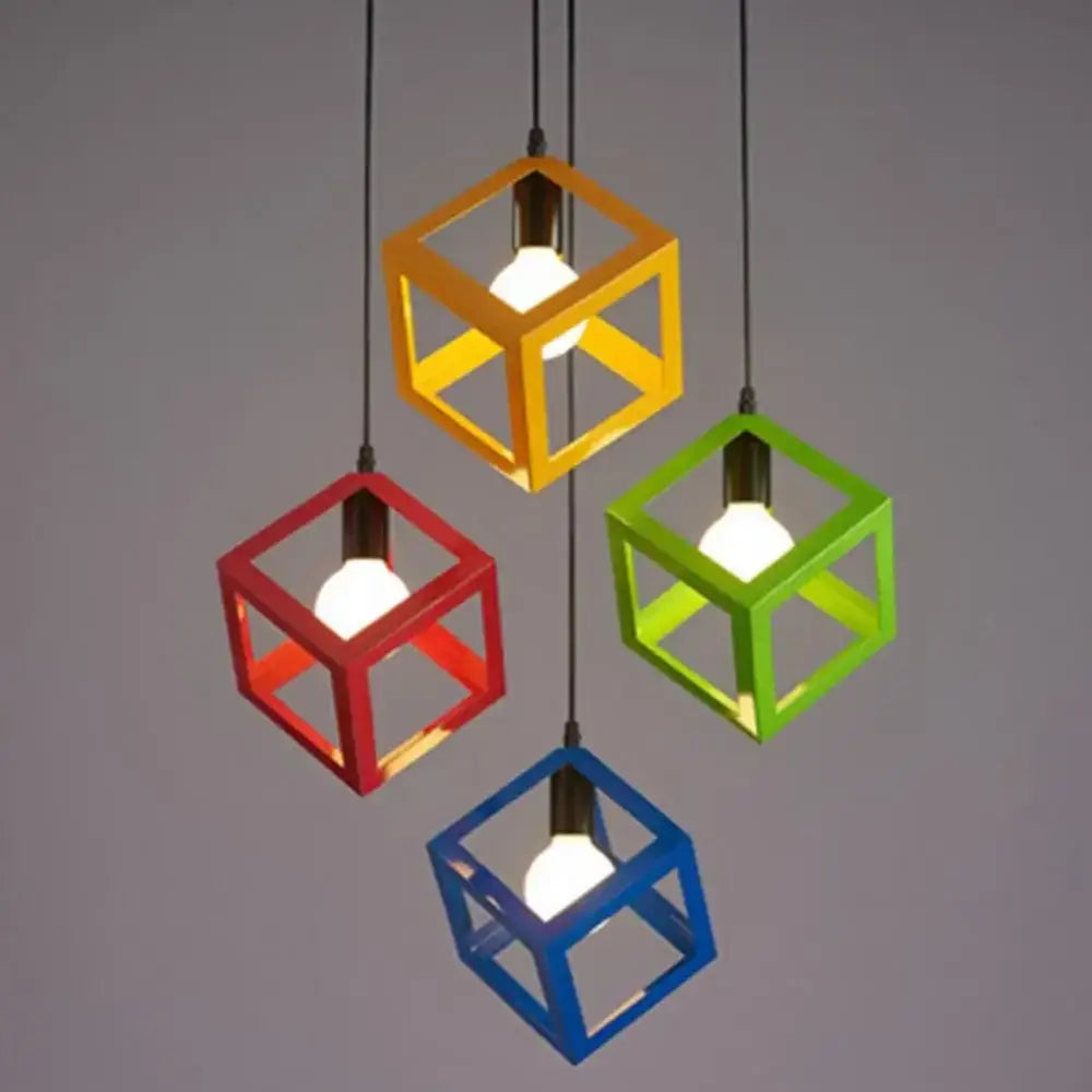 Red yellow & green elegant square chandelier kitchen pendant light