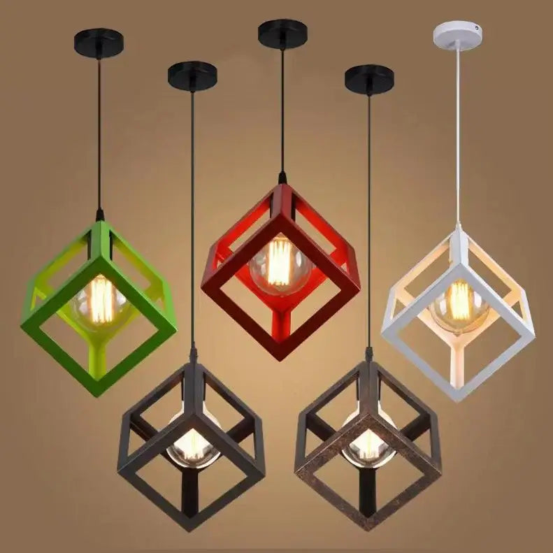 Red yellow & green elegant square chandelier kitchen pendant light