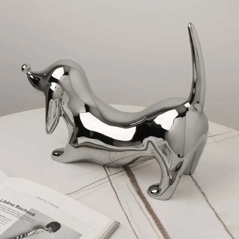 Reflective silver art statue living room decorbites doberman ornament