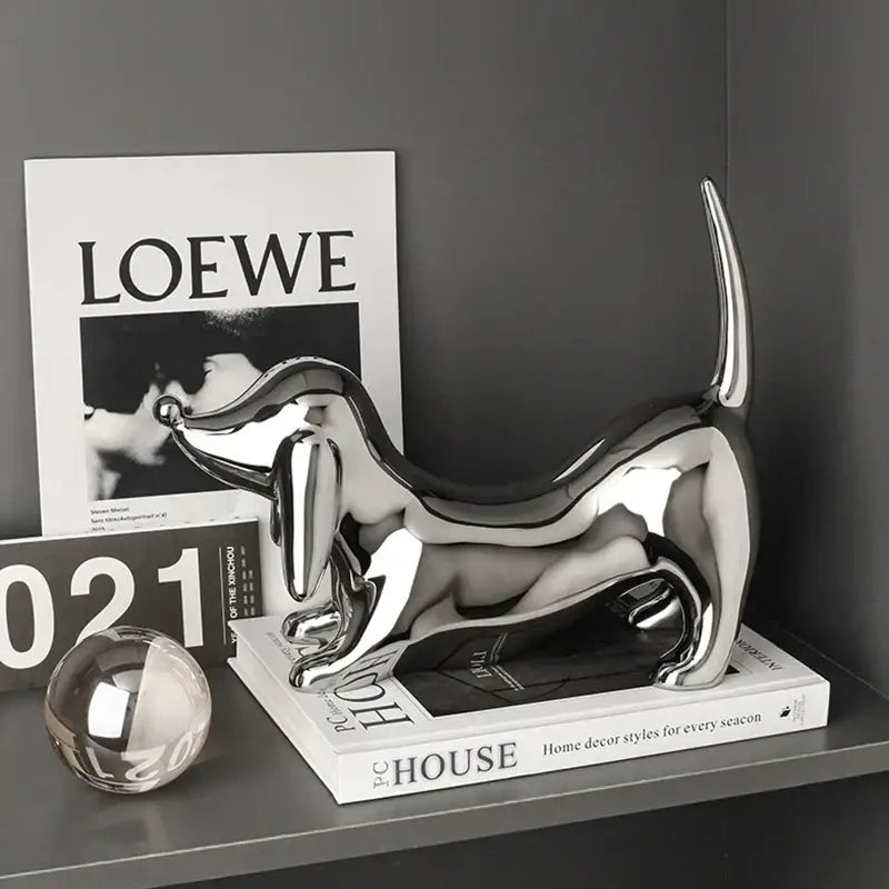 Reflective silver art statue living room decorbites doberman ornament