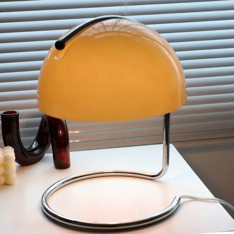 Retro amber glass table lamp bedroom chrome handle