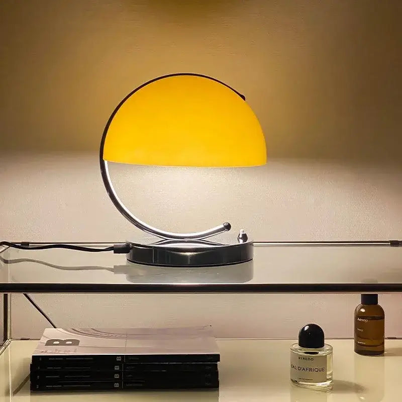 Retro amber glass table lamp bedroom chrome handle