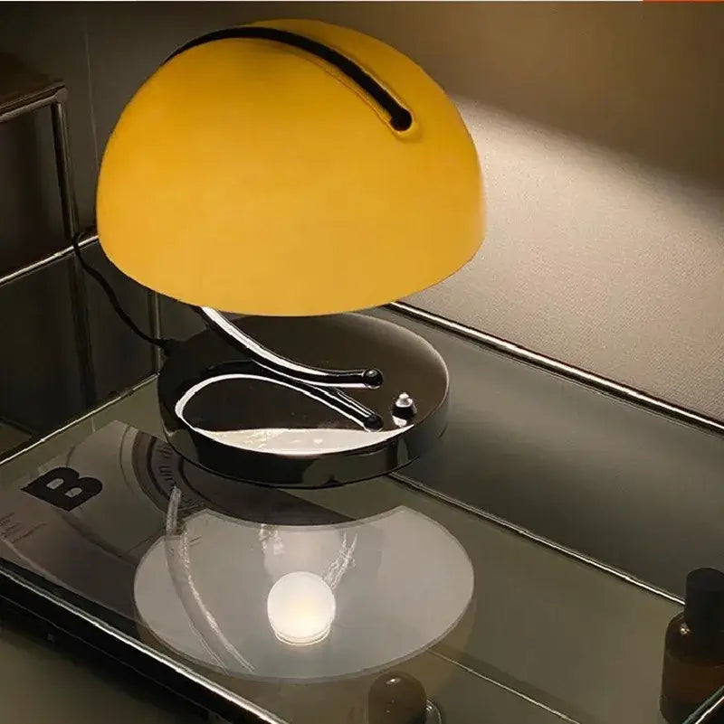 Retro amber glass table lamp bedroom chrome handle
