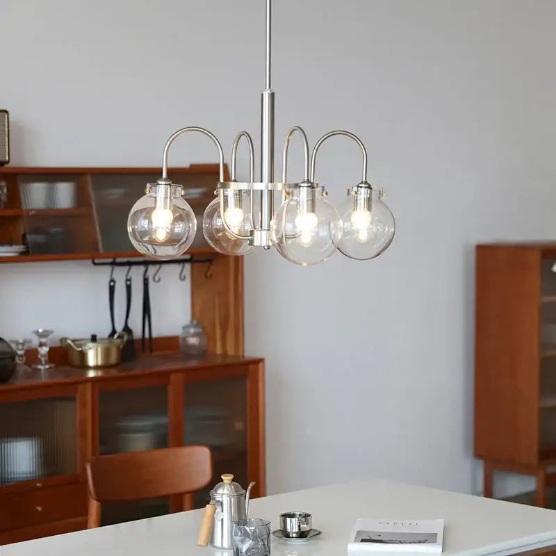 Retro bauhaus brass glass led chandelier for dining room