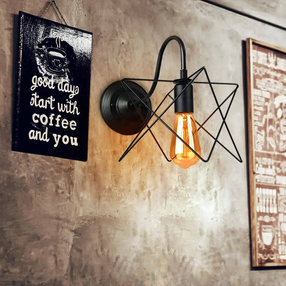 Retro black cage guard wall sconce bedroom edison lamp