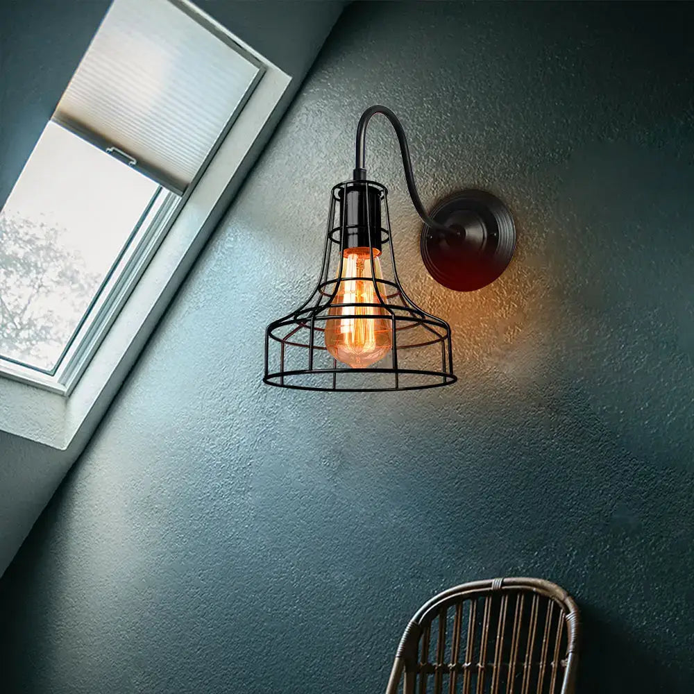 Retro black cage guard wall sconce bedroom edison lamp