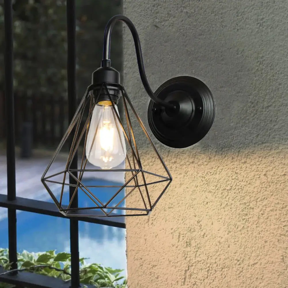 Retro black cage guard wall sconce bedroom edison lamp