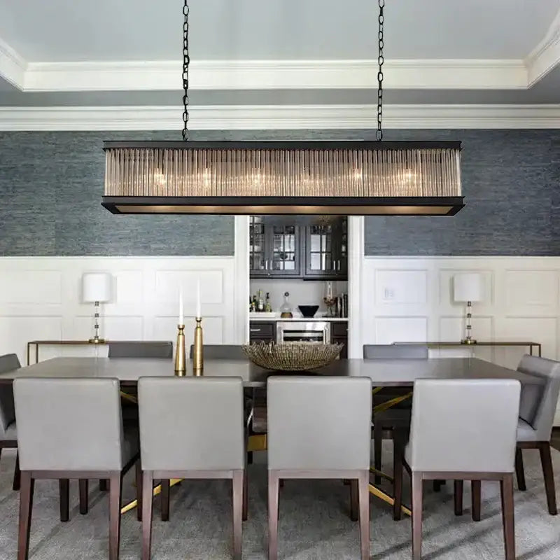 Retro black crystal glass rectangle chandelier dining room pendant