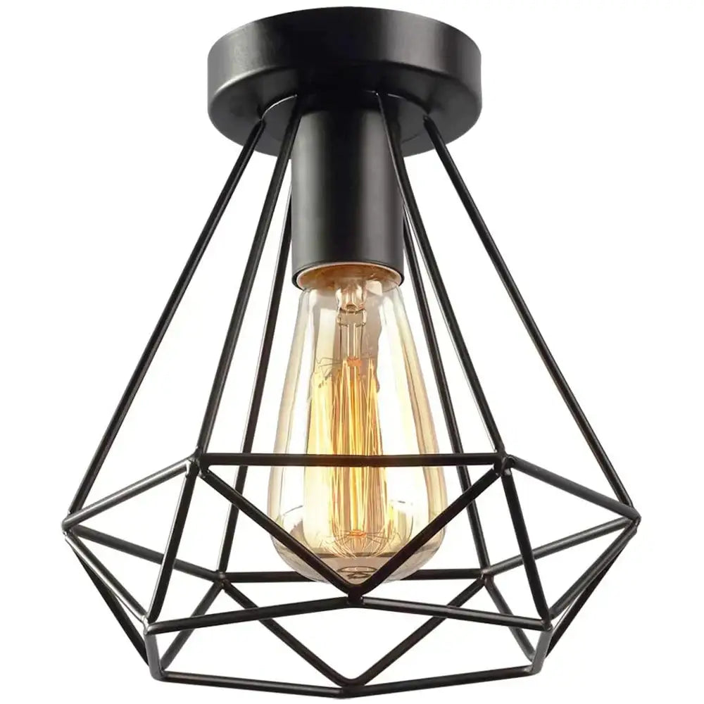 Retro black geometric iron cage ceiling lamp living room light