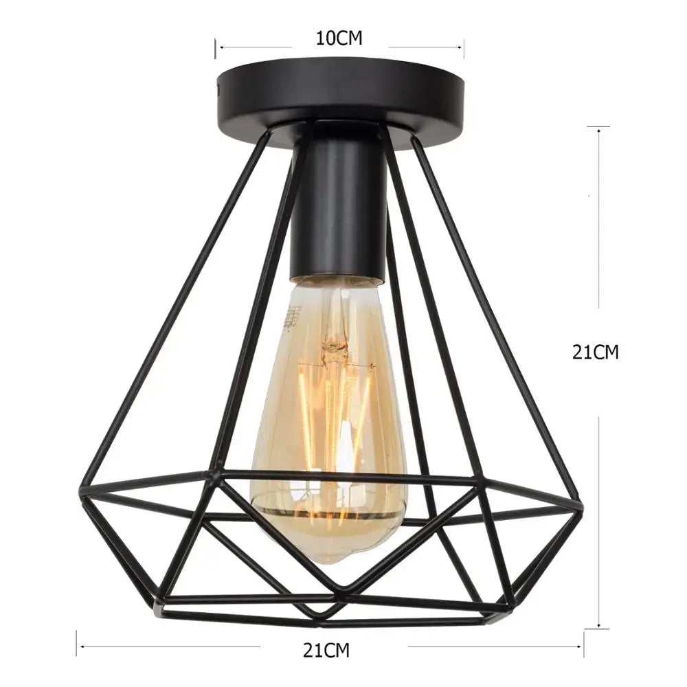 Retro black geometric iron cage ceiling lamp living room light