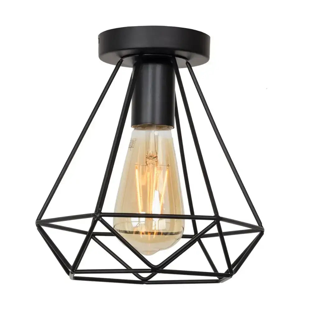Retro black geometric iron cage ceiling lamp living room light