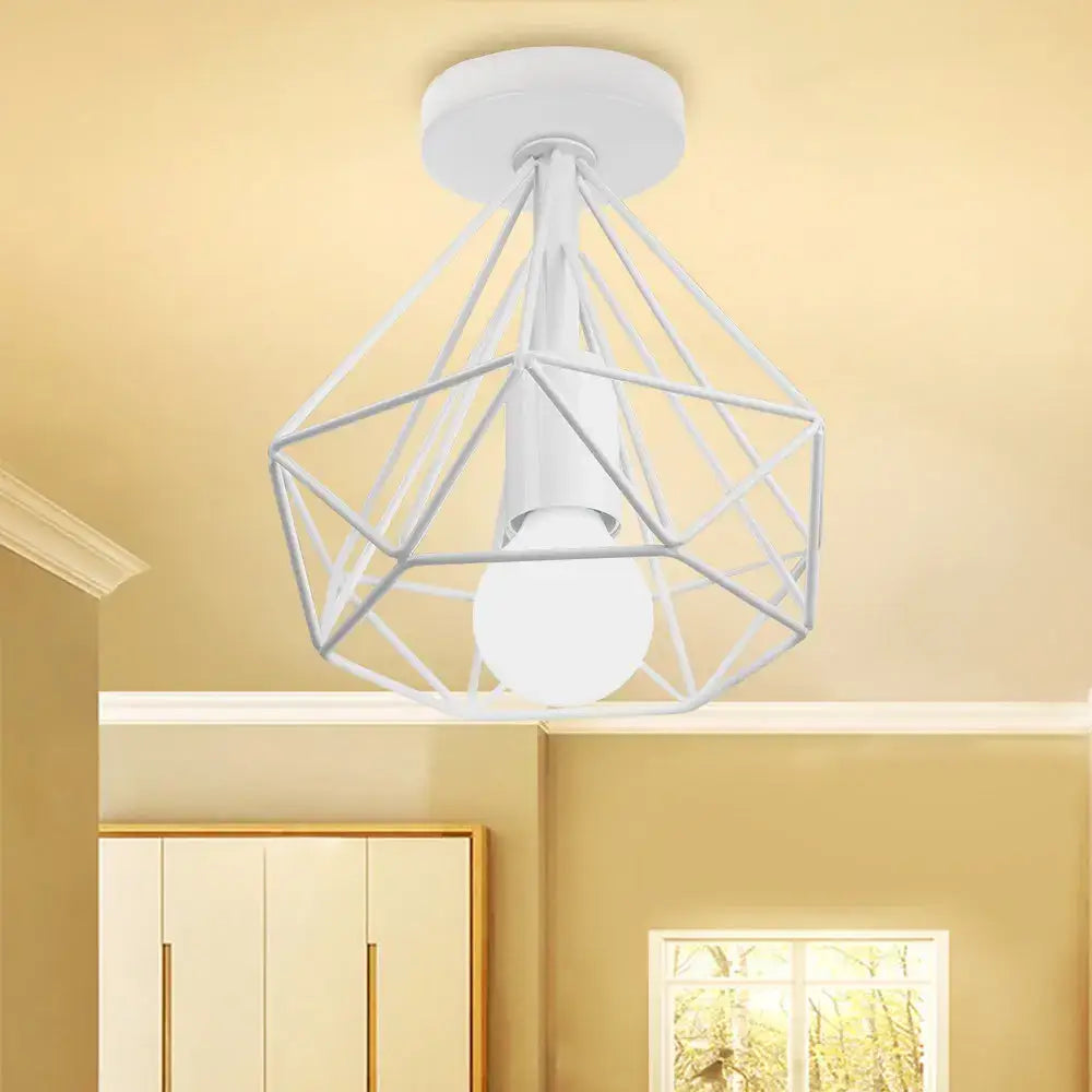 Retro black geometric metal ceiling light fixture kitchen glass shade