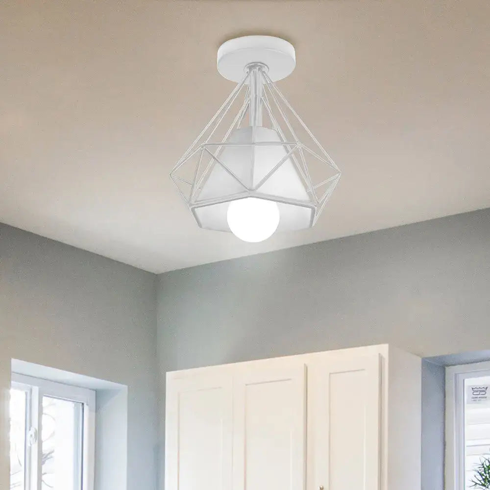 Retro black geometric metal ceiling light fixture kitchen glass shade