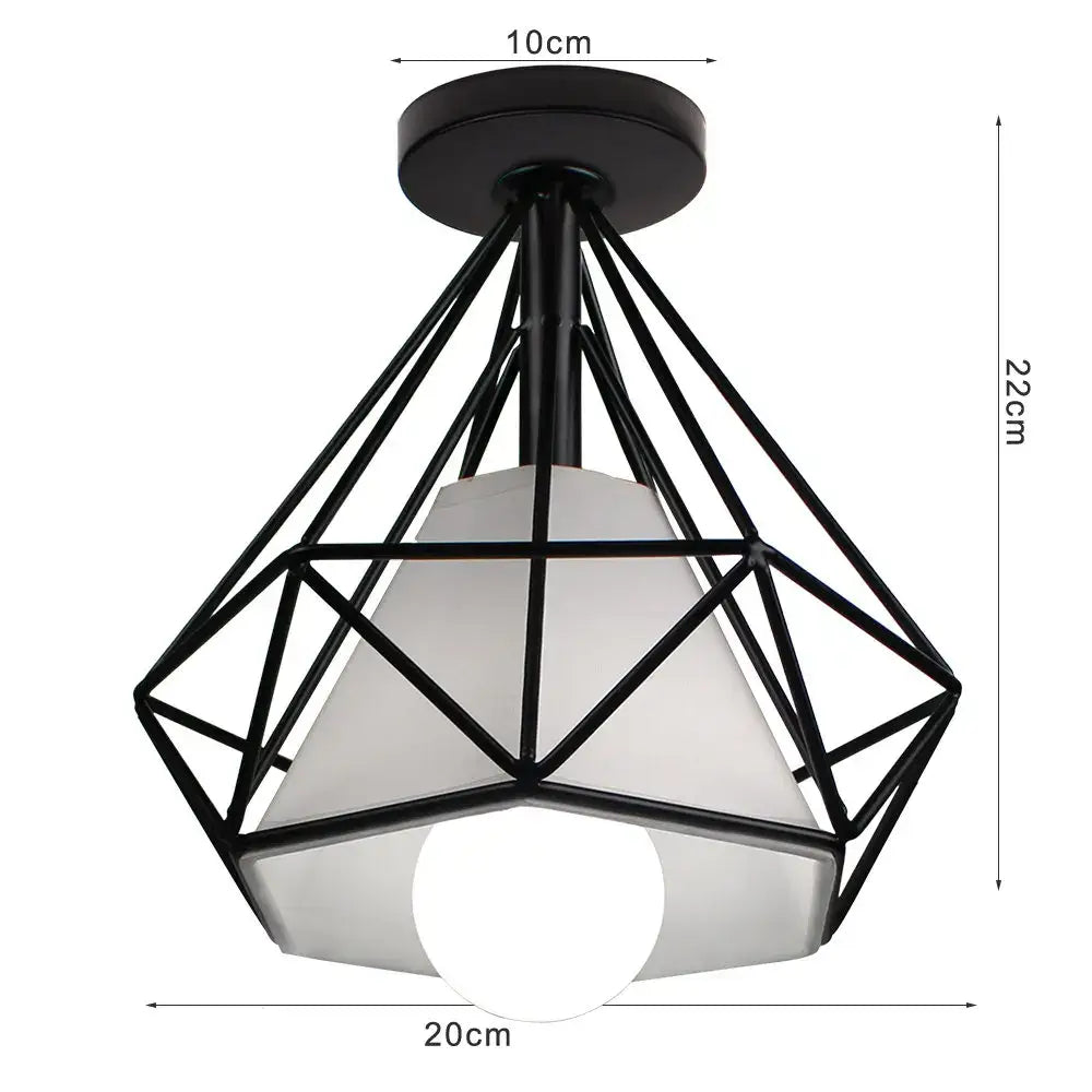 Retro black geometric metal ceiling light fixture kitchen glass shade