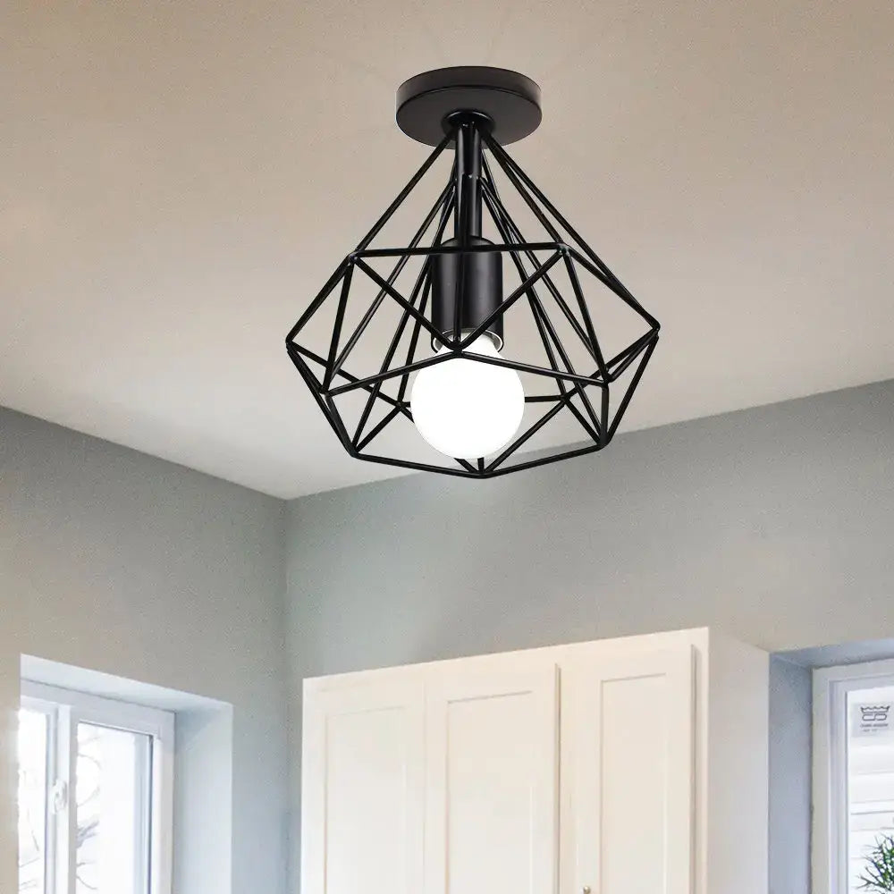Retro black geometric metal ceiling light fixture kitchen glass shade