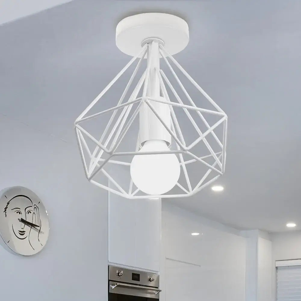 Retro black geometric metal ceiling light fixture kitchen glass shade