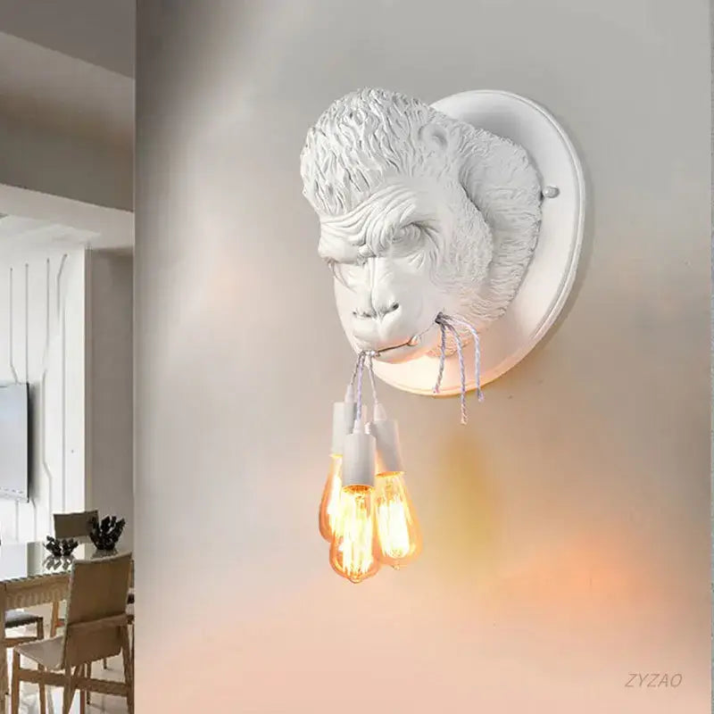 Retro black gorilla resin wall sconce bedroom dual filament lamp