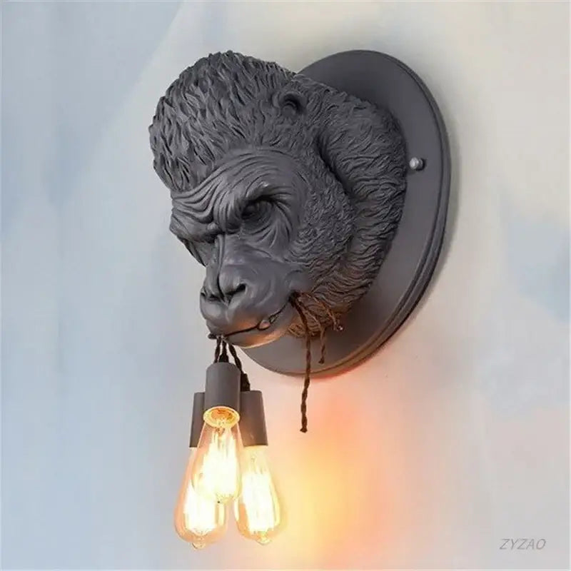 Retro black gorilla resin wall sconce bedroom dual filament lamp