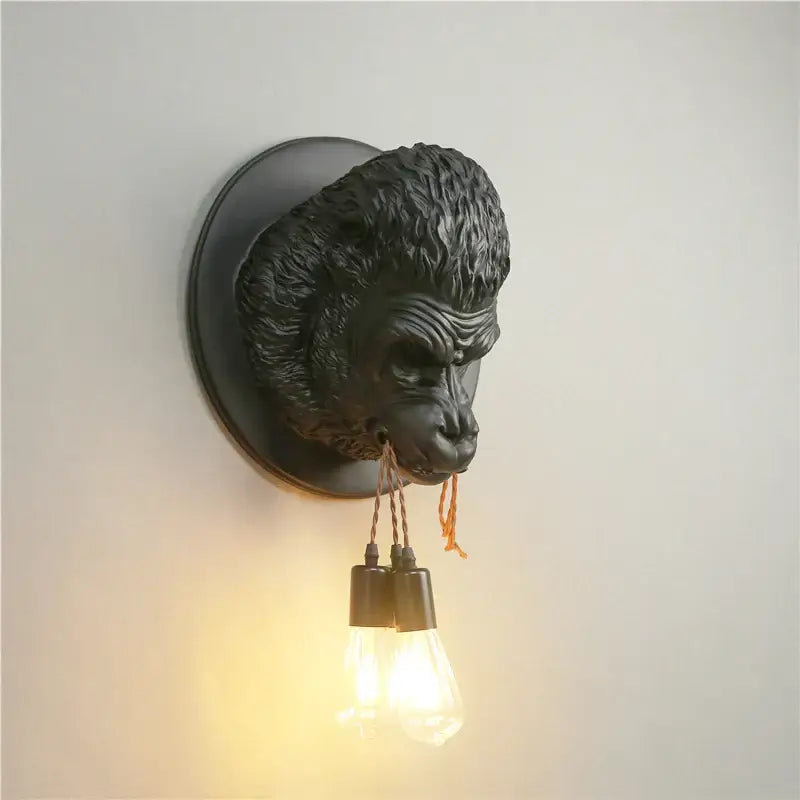 Retro black gorilla resin wall sconce bedroom dual filament lamp
