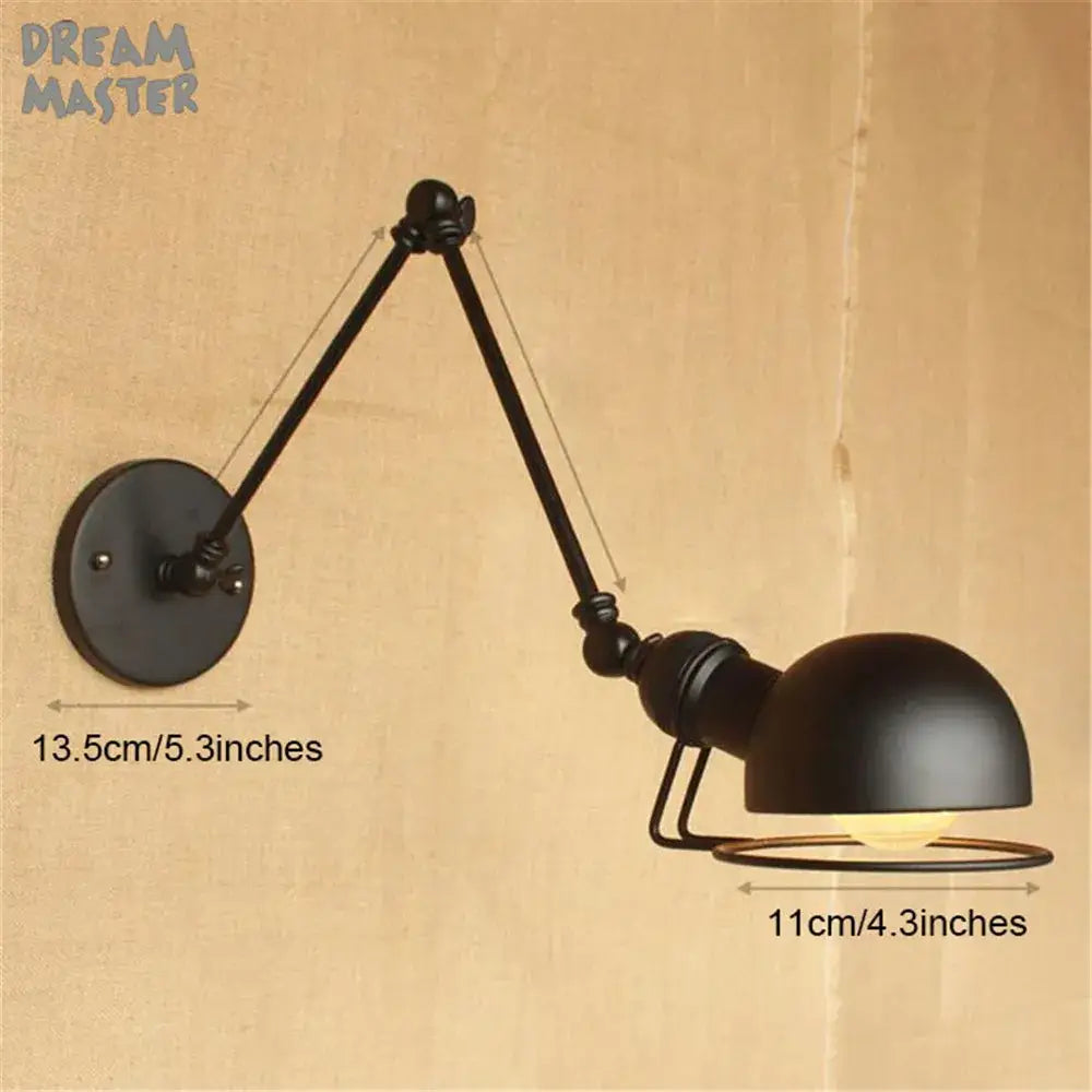 Retro black matte iron swing arm wall sconce bedroom light fixture