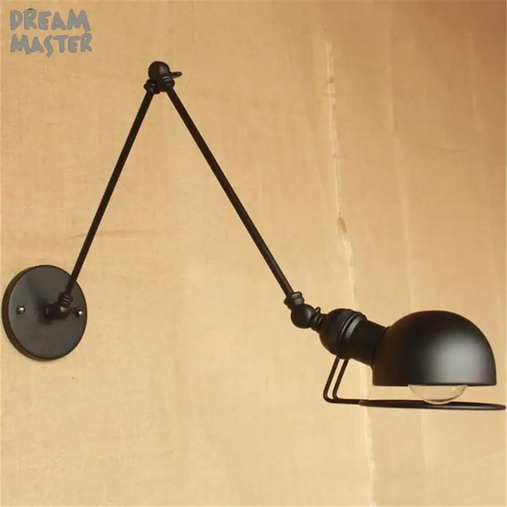 Retro black matte iron swing arm wall sconce bedroom light fixture
