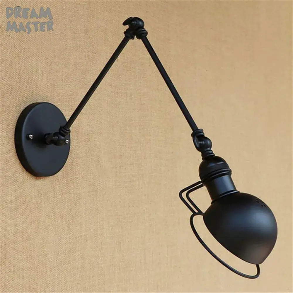 Retro black matte iron swing arm wall sconce bedroom light fixture