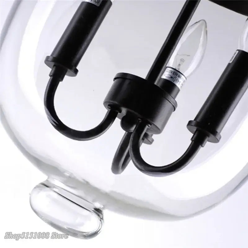 Retro black metal glass bucket pendant light dining room three bulb