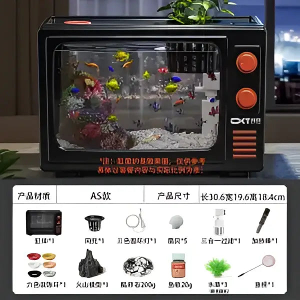Retro black tv desktop fish tank living room oxygen aquarium