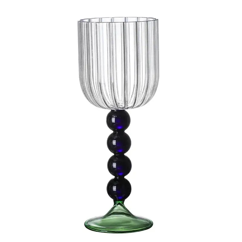 Retro blue & green ribbed wine glass twister stem dining room cup