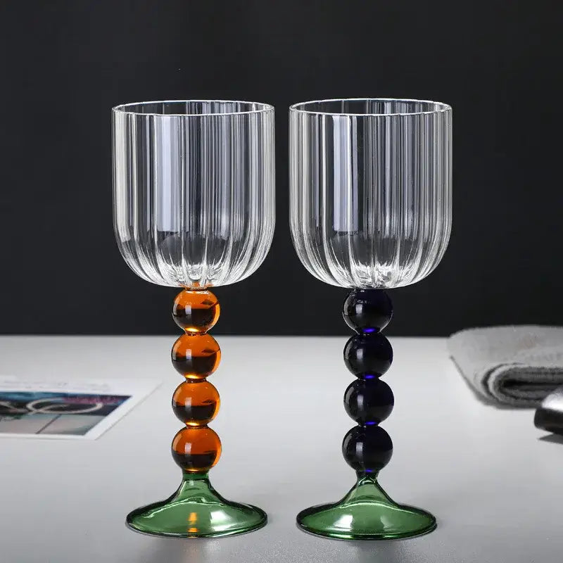 Retro blue & green ribbed wine glass twister stem dining room cup