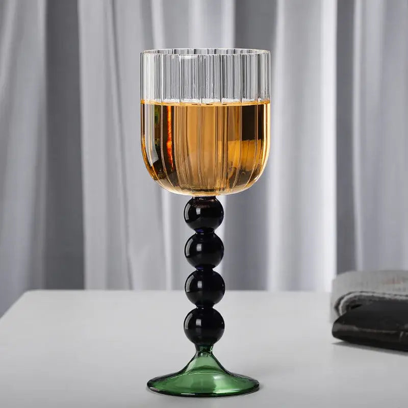 Retro blue & green ribbed wine glass twister stem dining room cup