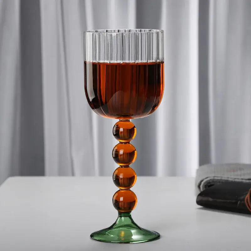 Retro blue & green ribbed wine glass twister stem dining room cup