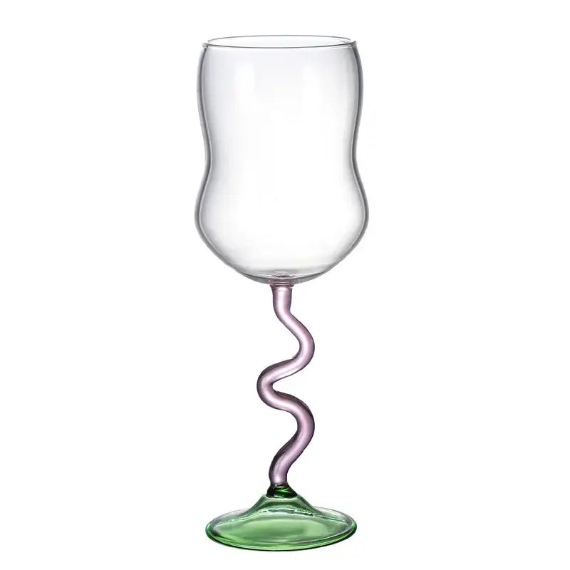 Retro blue & green ribbed wine glass twister stem dining room cup