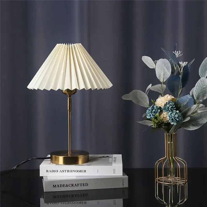 Retro brass and cream adjustable pleated table lamp bedroom light
