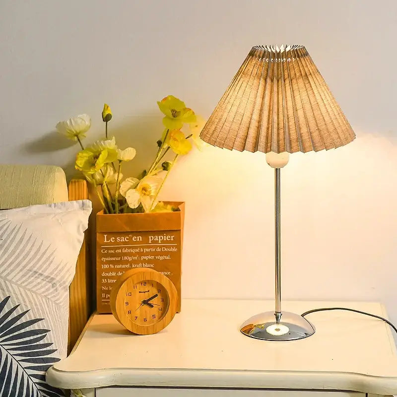 Retro brass and cream adjustable pleated table lamps bedroom light