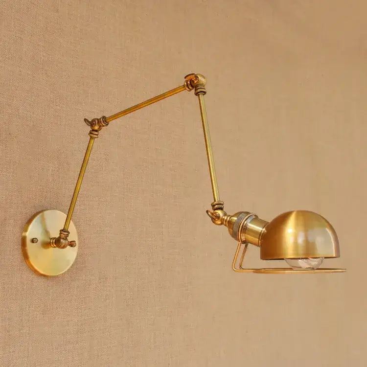 Retro brass swing arm wall sconce bedroom adjustable light fixture