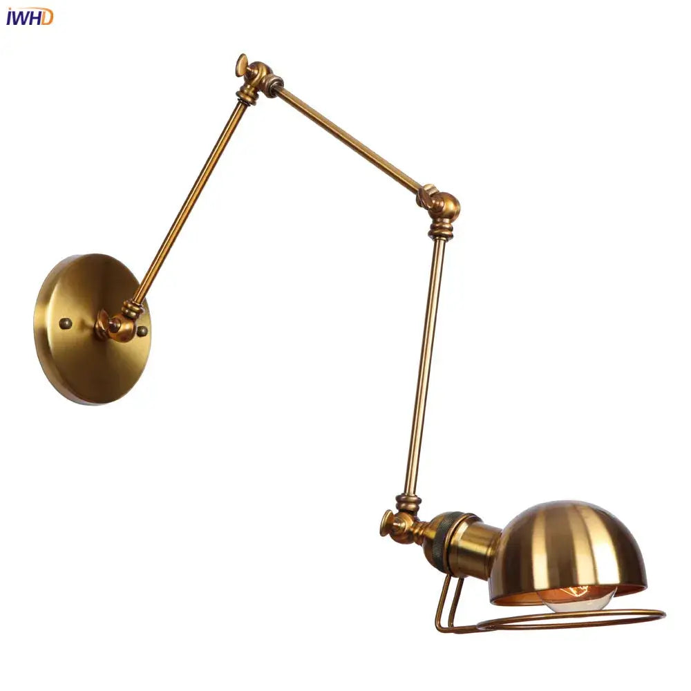 Retro brass swing arm wall sconce bedroom adjustable light fixture
