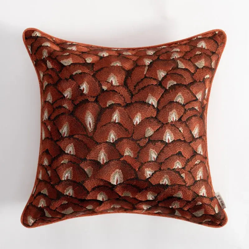 Retro brick red embroidered geometry pillow case living room cushion