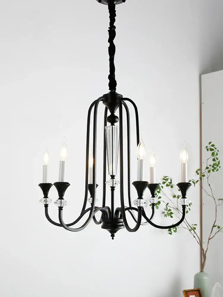 Retro french black iron vintage candle chandelier dining room light