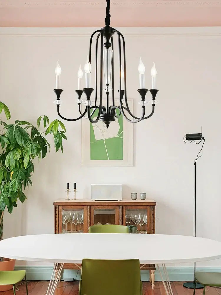 Retro french black iron vintage candle chandelier dining room light