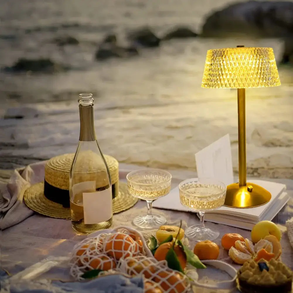 Retro gold diamond crystal table lamp for bedroom night light