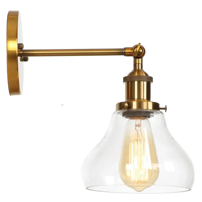 Retro gold led wall sconces with glass shade bedroom lamp