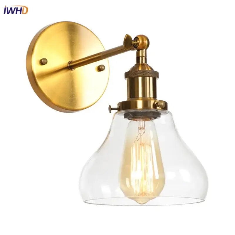 Retro gold led wall sconces with glass shade bedroom lamp