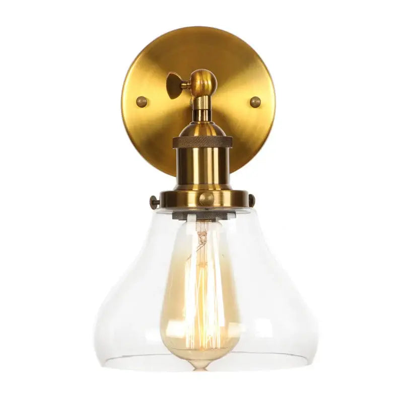 Retro gold led wall sconces with glass shade bedroom lamp